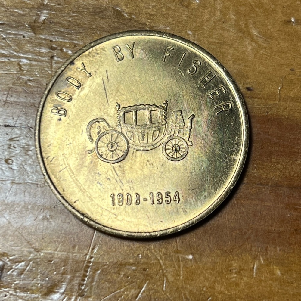 NOS 1954 GM FISHER BODY GOLD PLATED TOKEN OR MEDAL NICE